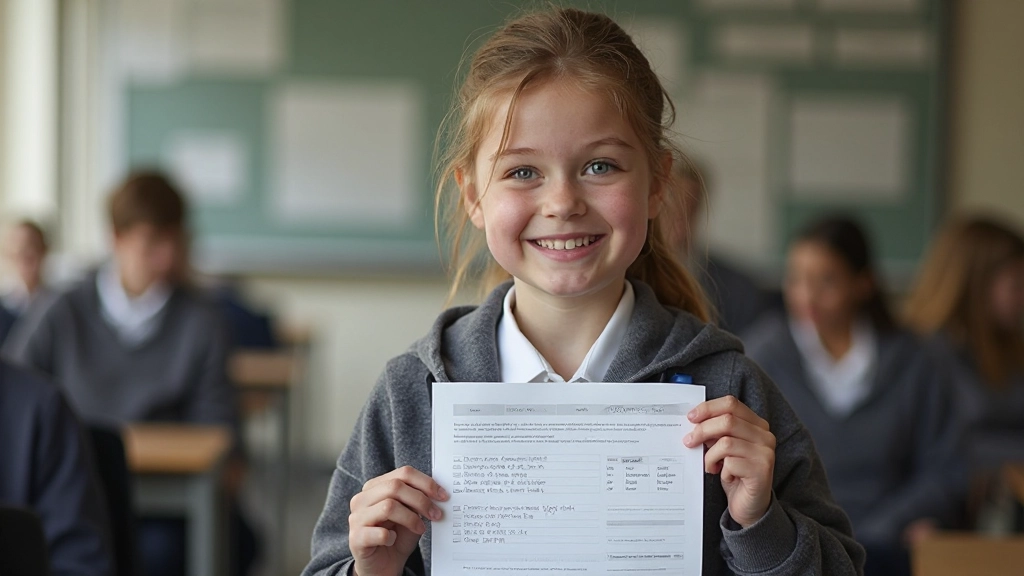 Tevreden student toont afgewerkte oefenvel met voornaamwoorden correct ingevuld